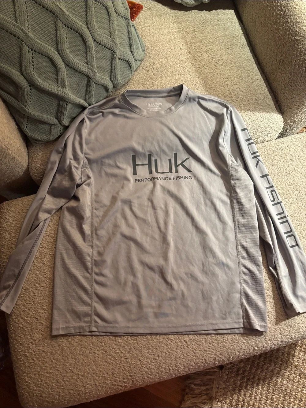 Huk Light Gray Long Sleeve Performance Fishing Shirt